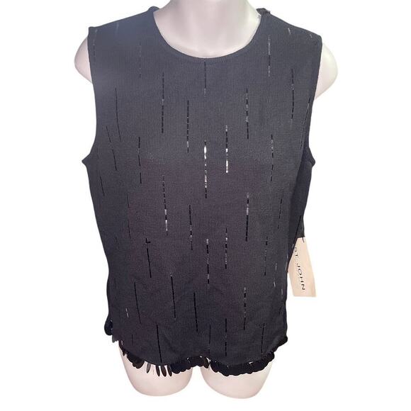 St John Sweaters - NWT St John Black Sequin Detail Hem Wool Blend Sleeveless Sweater Size 4